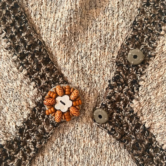 Curio Vintage Boucle Knit Brown Beige Cardigan Sweater - Picture 11 of 13